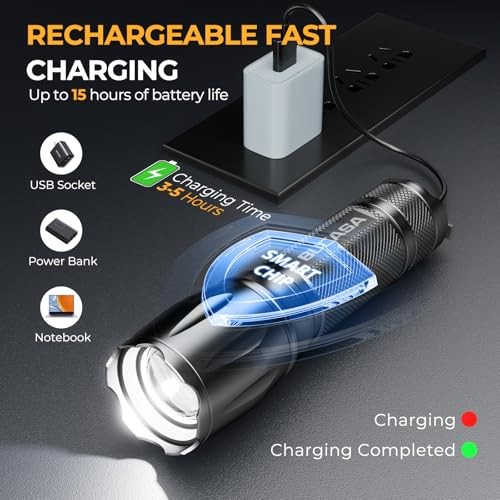 Rechargeable Flashlights High Lumens, Brighter Small Flashlight Powerful 3 Pack