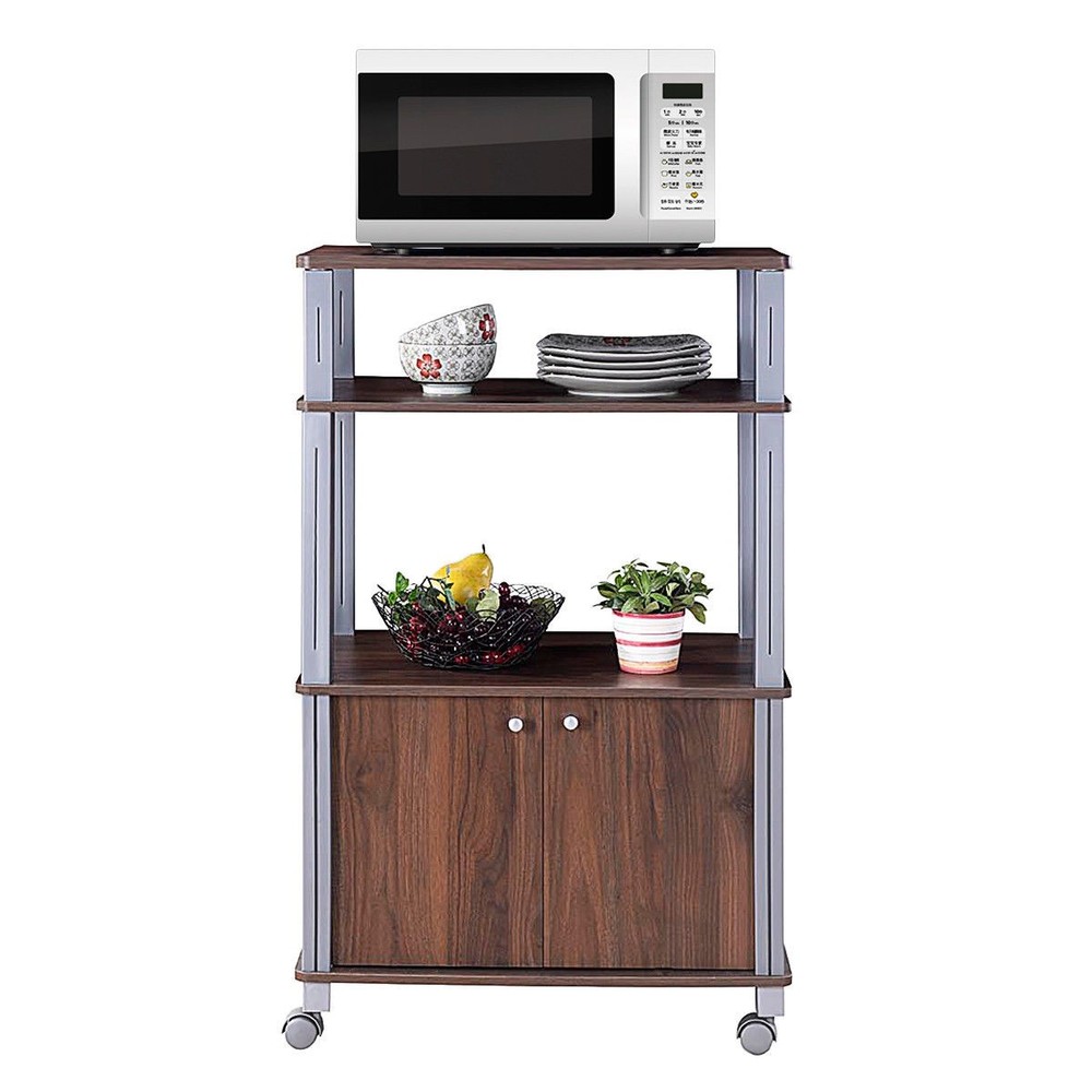 Bakers Rack Microwave Stand Rolling Storage Cart Multi-functional Display Walnut