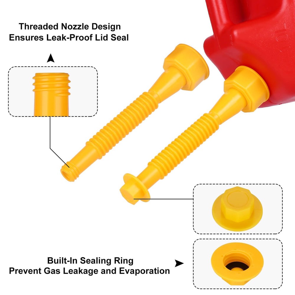 Gas Can Spout Replacement Kit with Multiple Thread Caps and Flexible Nozzle