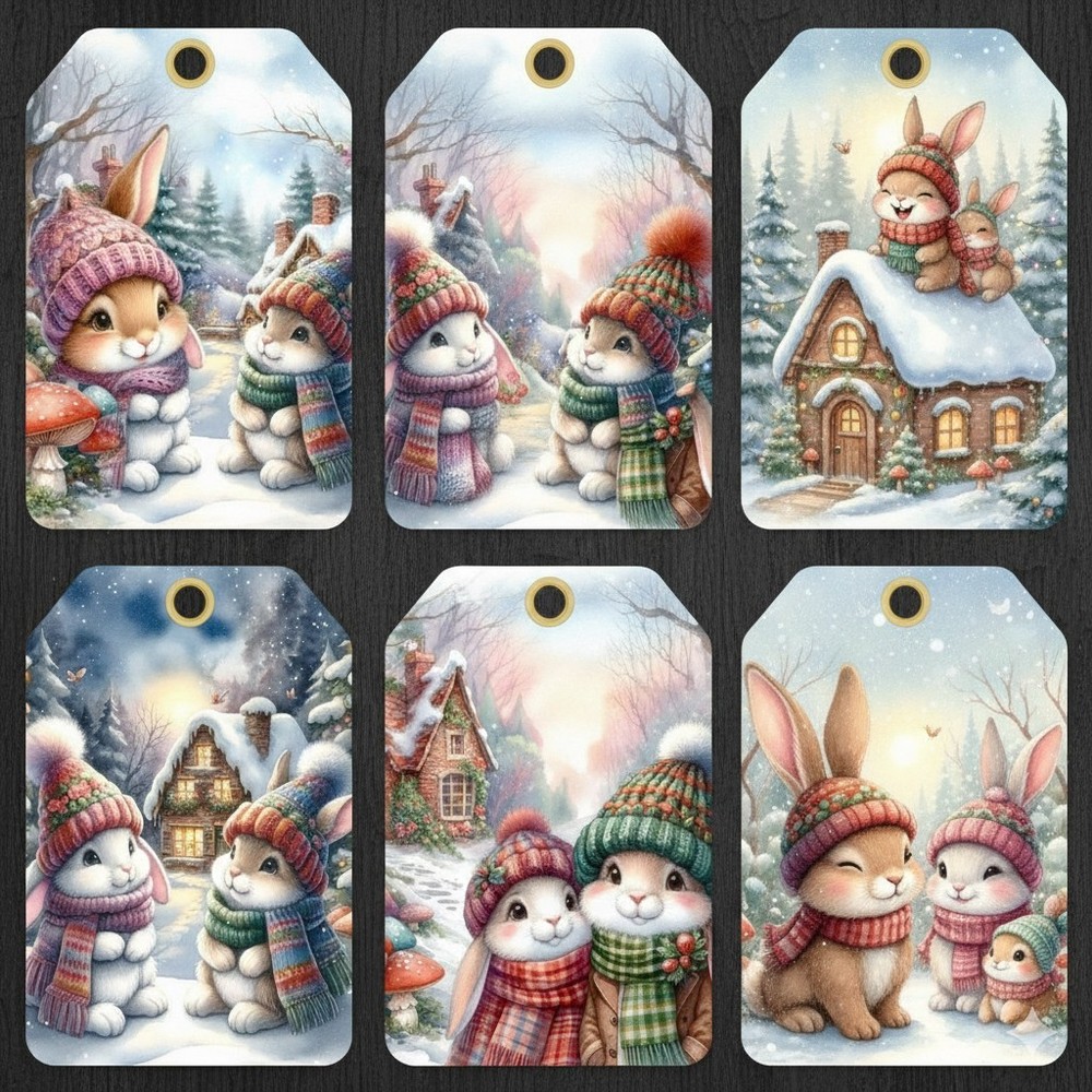 Set Bunny Rabbit Tags Junk Journal Scrapbook Choose A Set