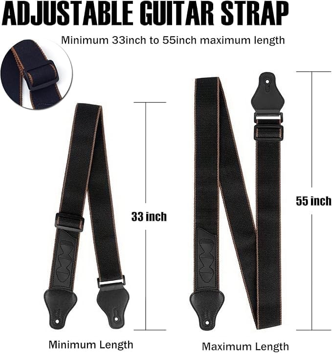 ROTOPATA Guitar Strap, Adjustable Cotton Straps with Medium, Black