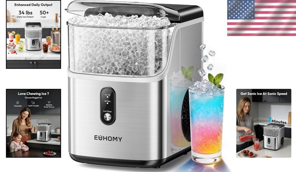 Fast Countertop Sonic Ice Maker, Self-Cleaning
