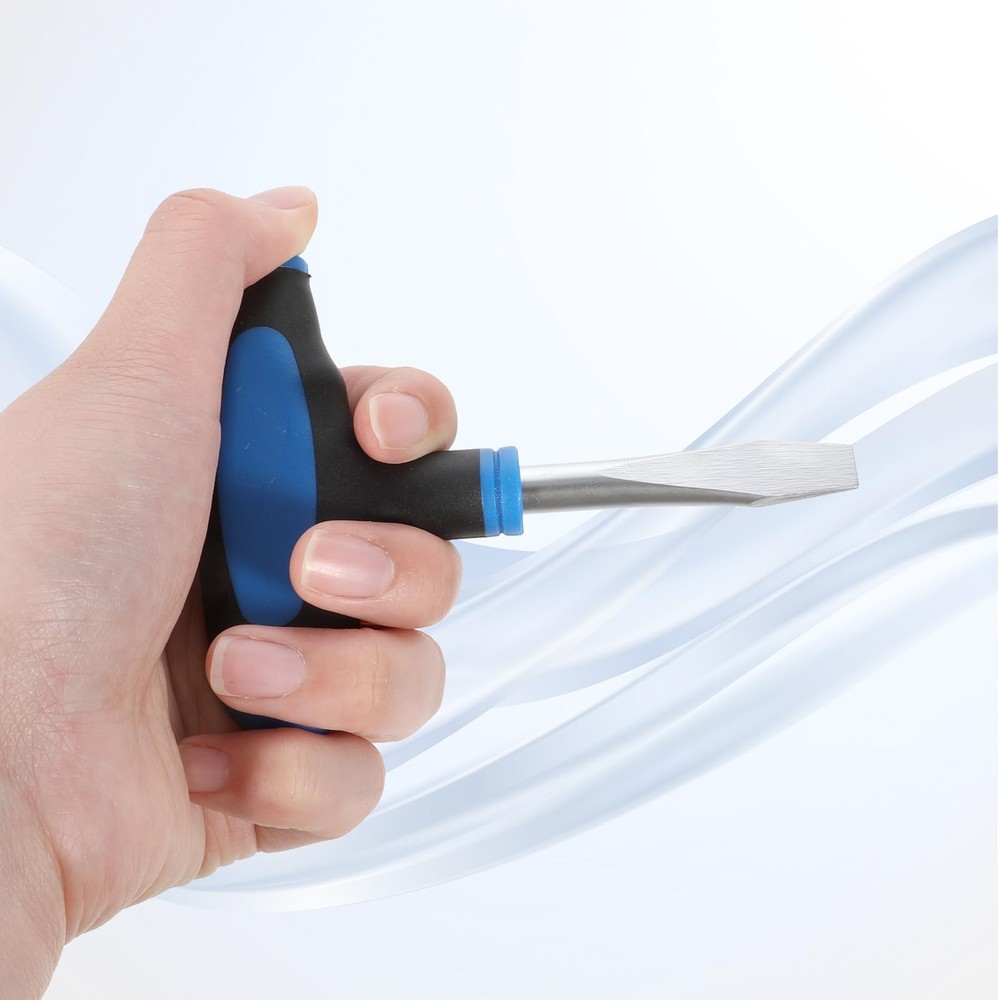 T Handle Flat Head Screwdriver, 10mm Wide Flathead Screwdriver with Blue