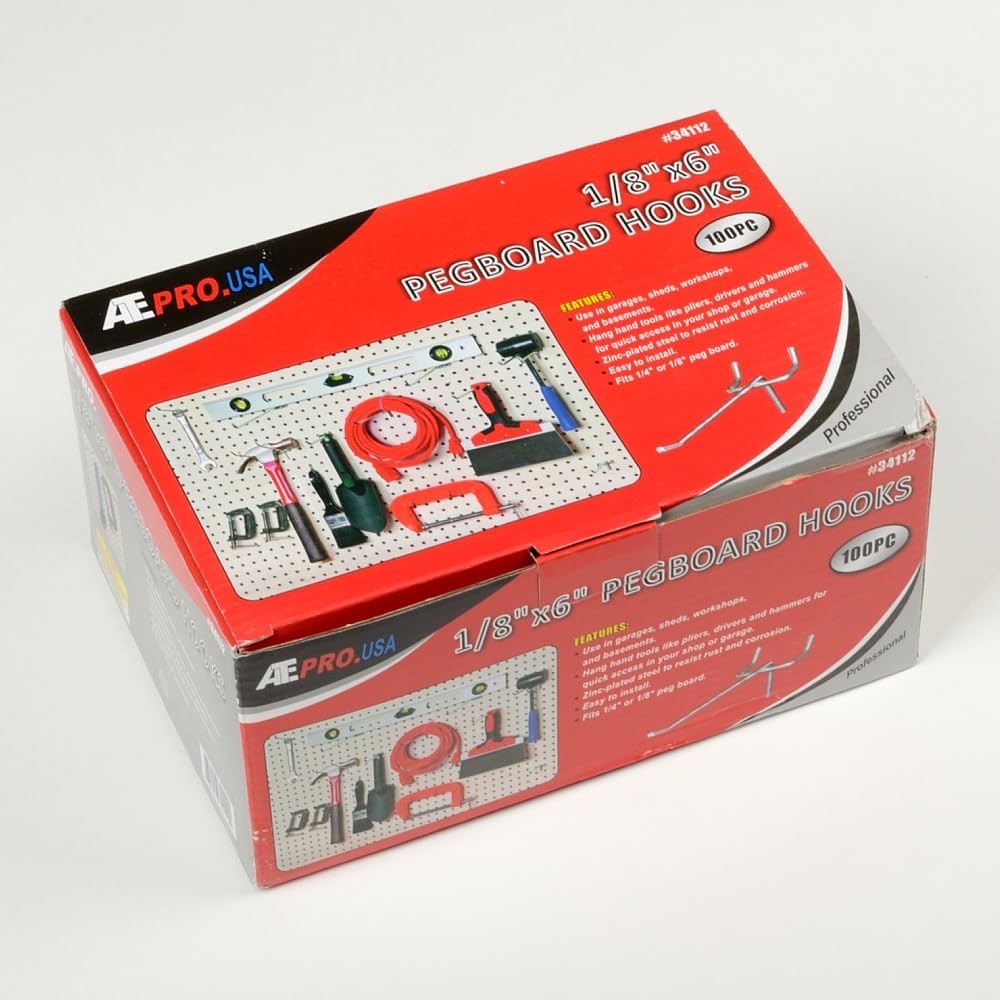 [100 Pack] 6" Pegboard Hooks | Tool Organization Hooks for 1/8" & 1/4" Pegboards