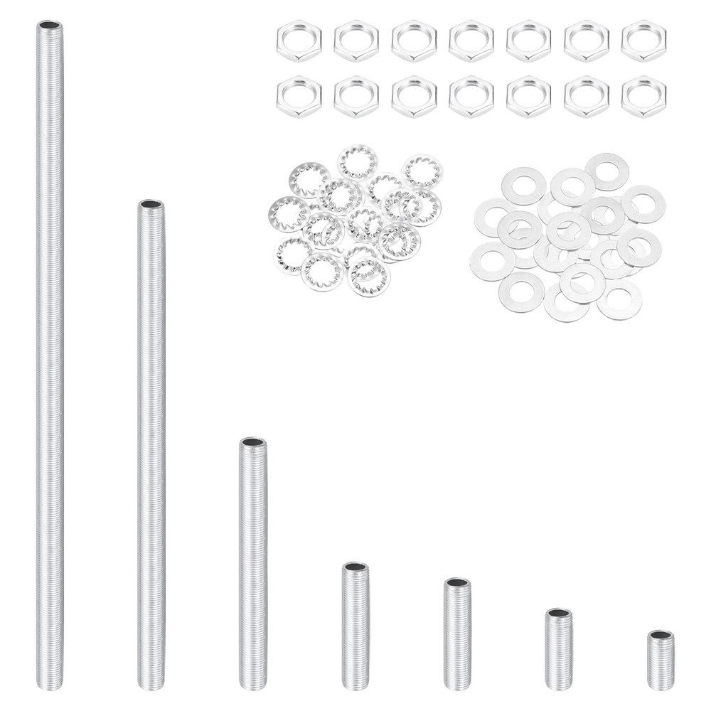 49Pcs 1/8IP Lamp Pipe Kit with Lock Nuts Washers for Assembly, Silver