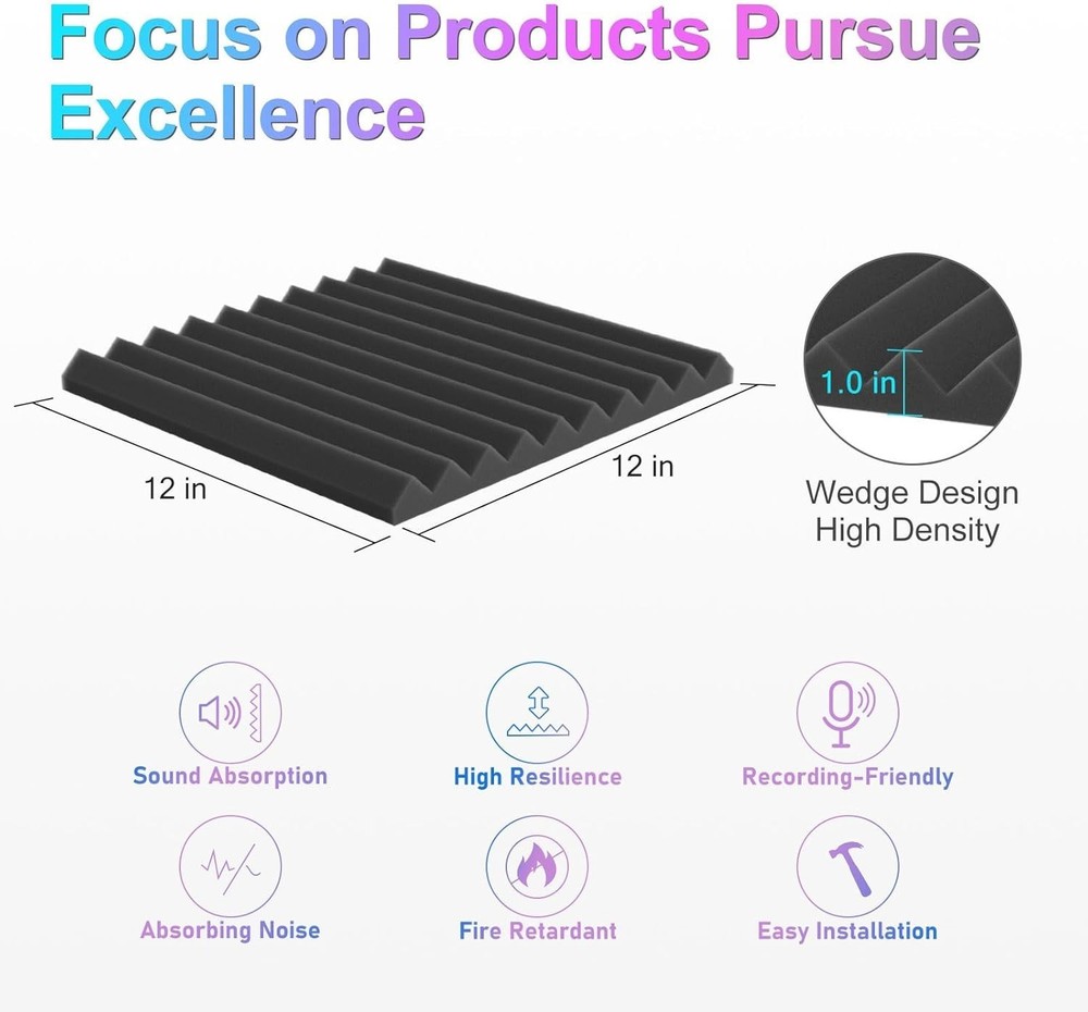 Acoustic Foam Panel Set Black 12 Pack