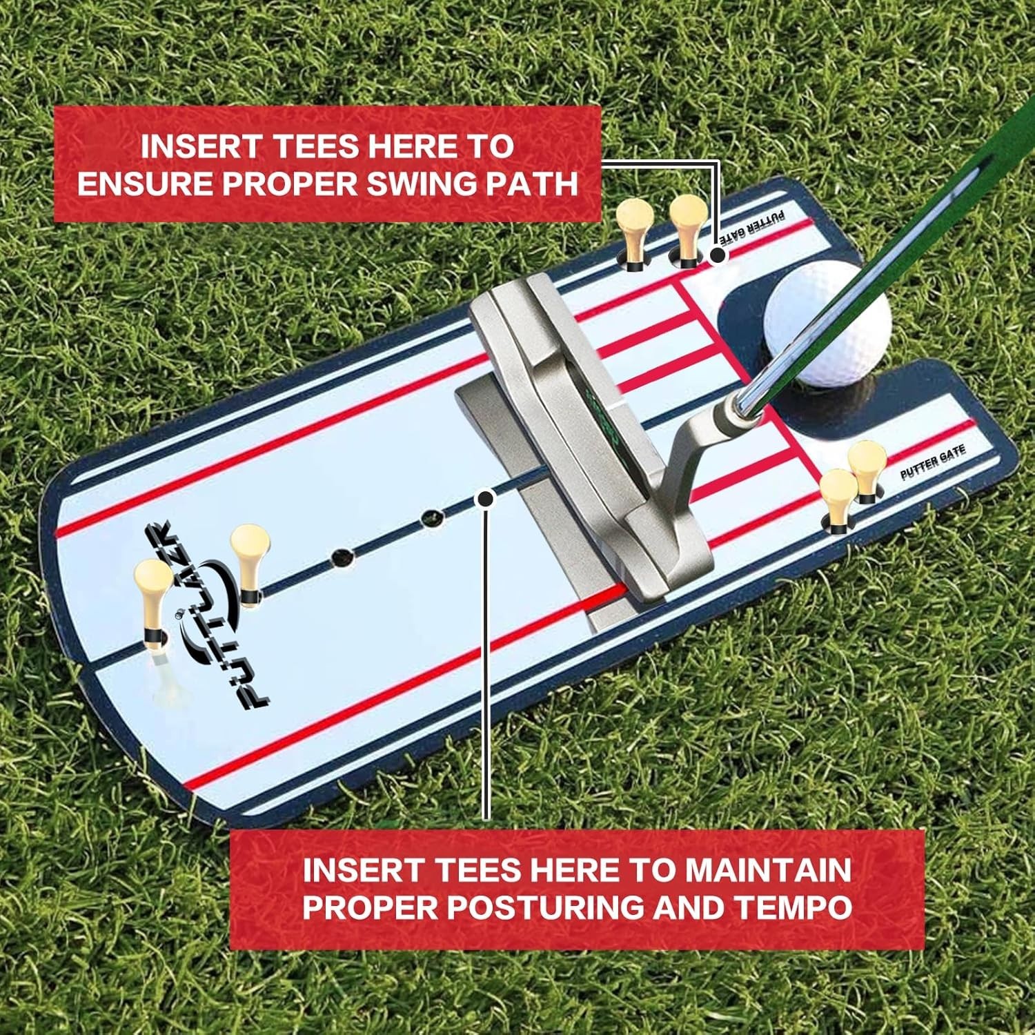 Putting Mirror Golf Training Aid with 6 Tees Portable Putter Practice Tool for M