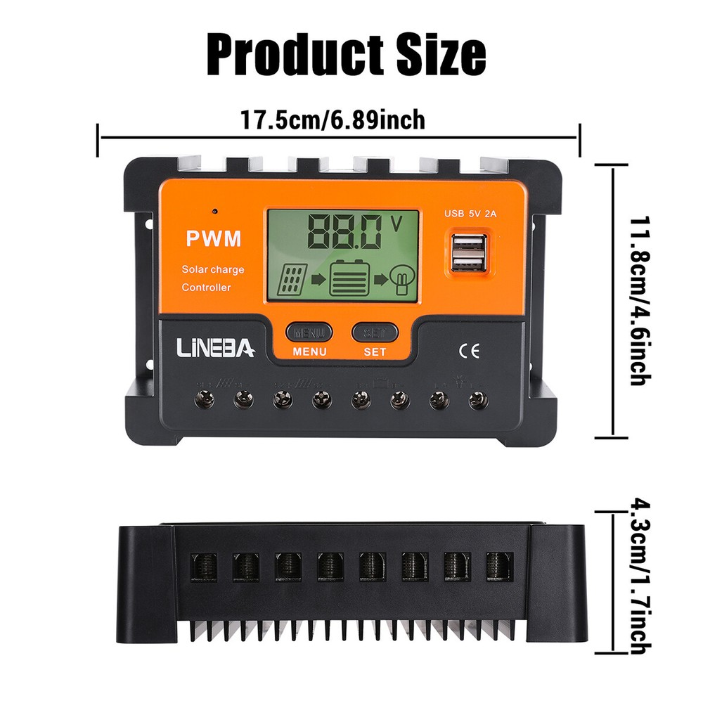 100A Solar Charge Controller Regulator Auto Focus 2USB 12/24/48V for Solar Panel