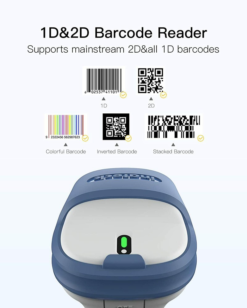Inateck 2D Wireless Barcode Scanner 2.4Ghz GS1 Barcode Reader Gun Bluetooth 5.0