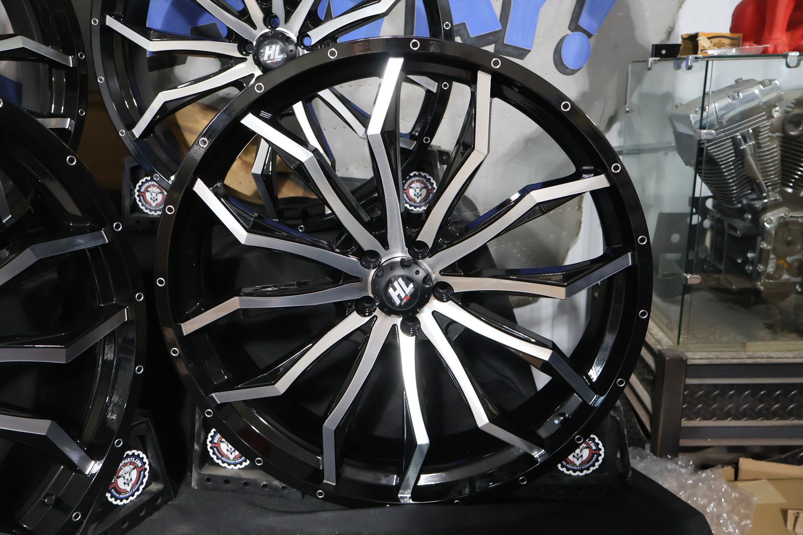 24HL21-1145 NEW HIGH LIFTER GLOSS BLACK/MACHINED 24X7 WHEELS FITS POLARIS RZR RA