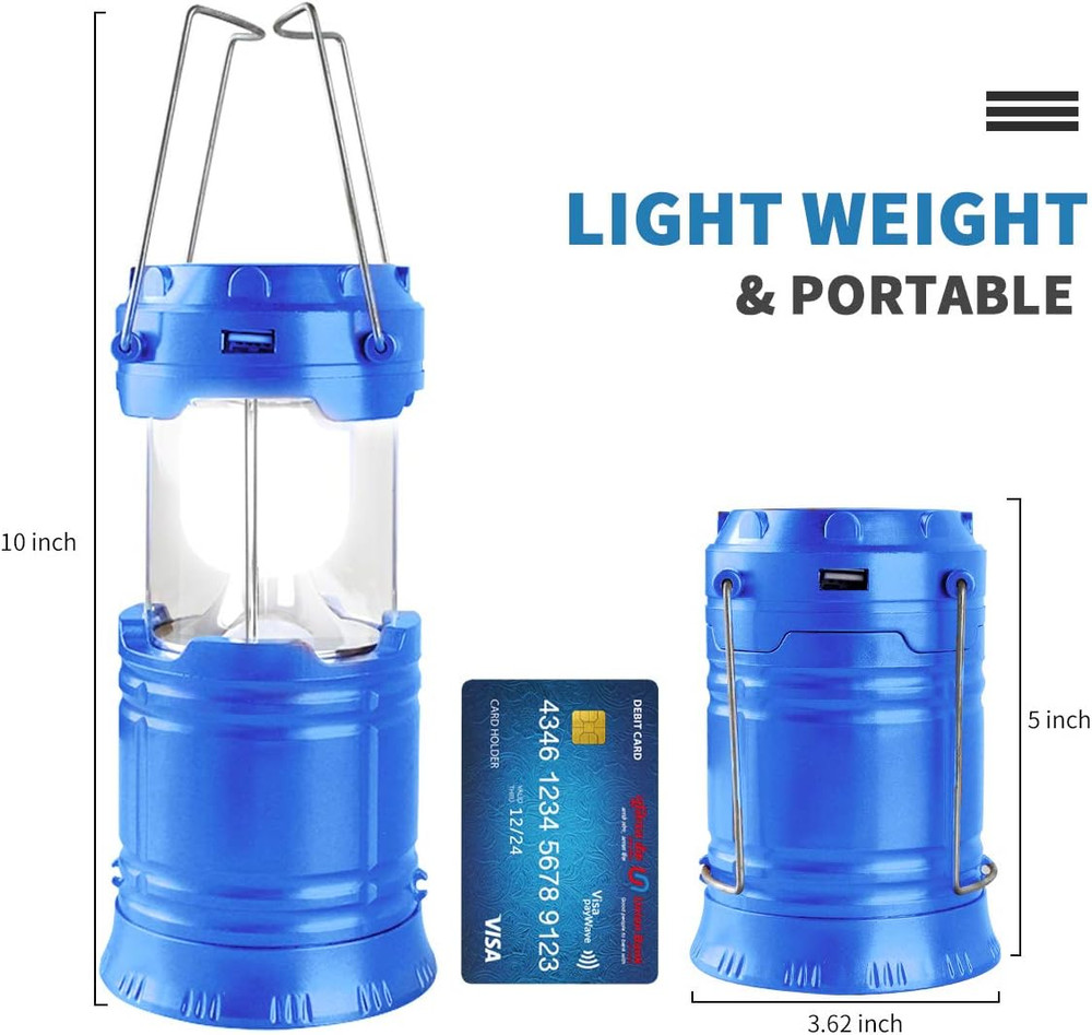 Solar Rechargeable LED Camping Lantern Flashlight with Collapsible Design