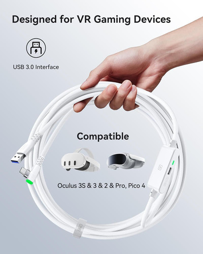 INIU 16ft Premium VR Link Cable with Charging, USB 3.0 Compatible White
