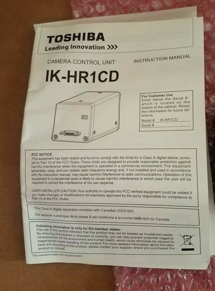 TOSHIBA IK-HR1CD FULL HD CAMERA CONTROL UNIT