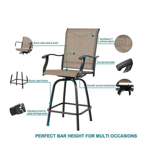 Outdoor Patio Chairs Set of 2 Swivel Bar Stools Bar Height Bistro Barstools