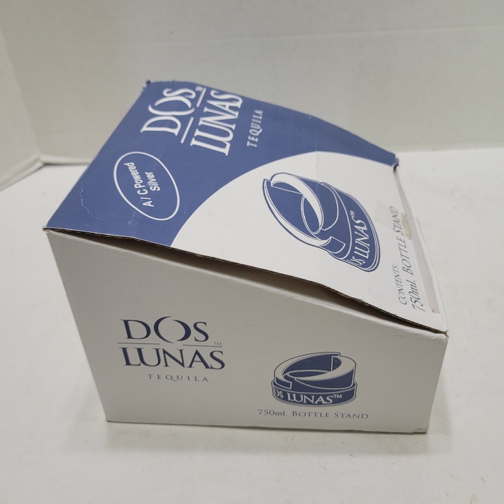 Working Dos Lunas Tequila Bottle Light Up Stand Holder Display Silver