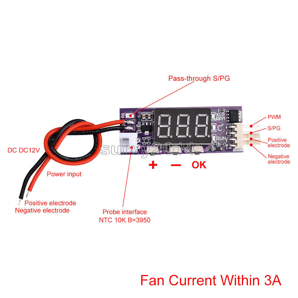 DC 12V 3A 4 Wire PWM PC CPU Fan Temperature Control Thermostat Speed Controller