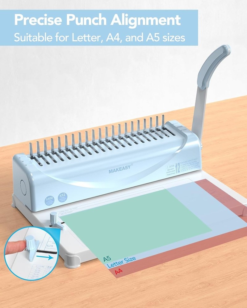 Binding Machine 21-Hole, 450 Sheets Capacity, Comb Binding for Letter A4 A5