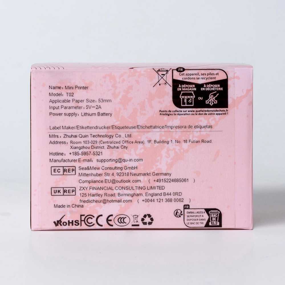 Sticker Printer - T02 Mini Portable Thermal Printer Inkless Sticker Maker Mac...