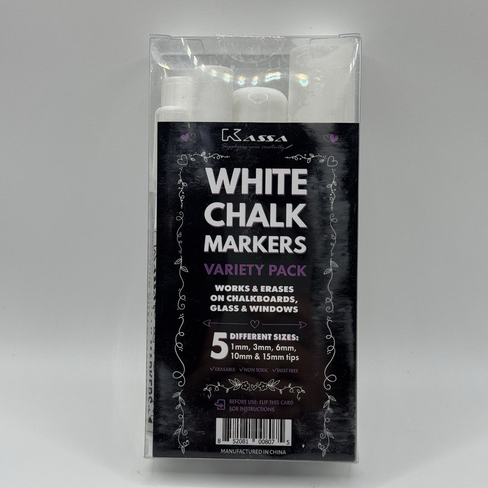 White Chalk Markers, Combo, 5 pack Different Sizes Erasable Non-Toxic