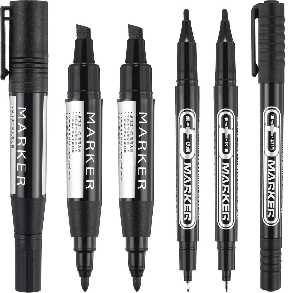 6 Pieces Permanent Markers, Different Sizes Double-ended Permanent Marker Pen...