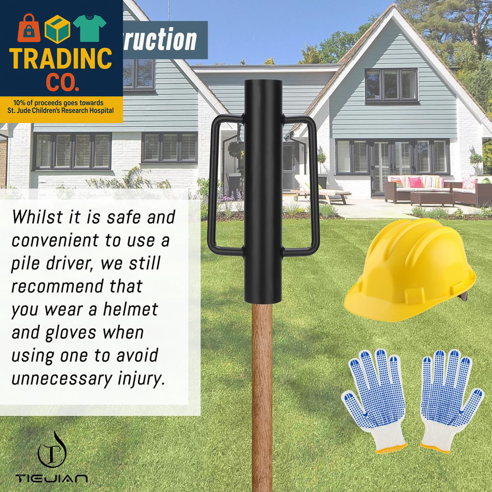 Fence Post Driver T Post Pounder with Handle 12 LB, Heavy Duty Hand Post Rammer