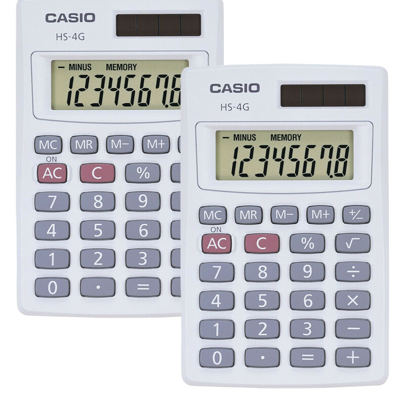 2 Pack Casio HS-4G Handheld Solar Calculator, Pocket Size
