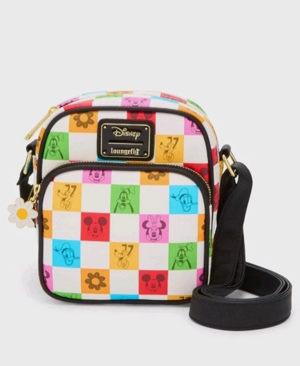 Loungefly Crossbody Bag Purse MICKEY & FRIENDS Checkered Rainbow Block White