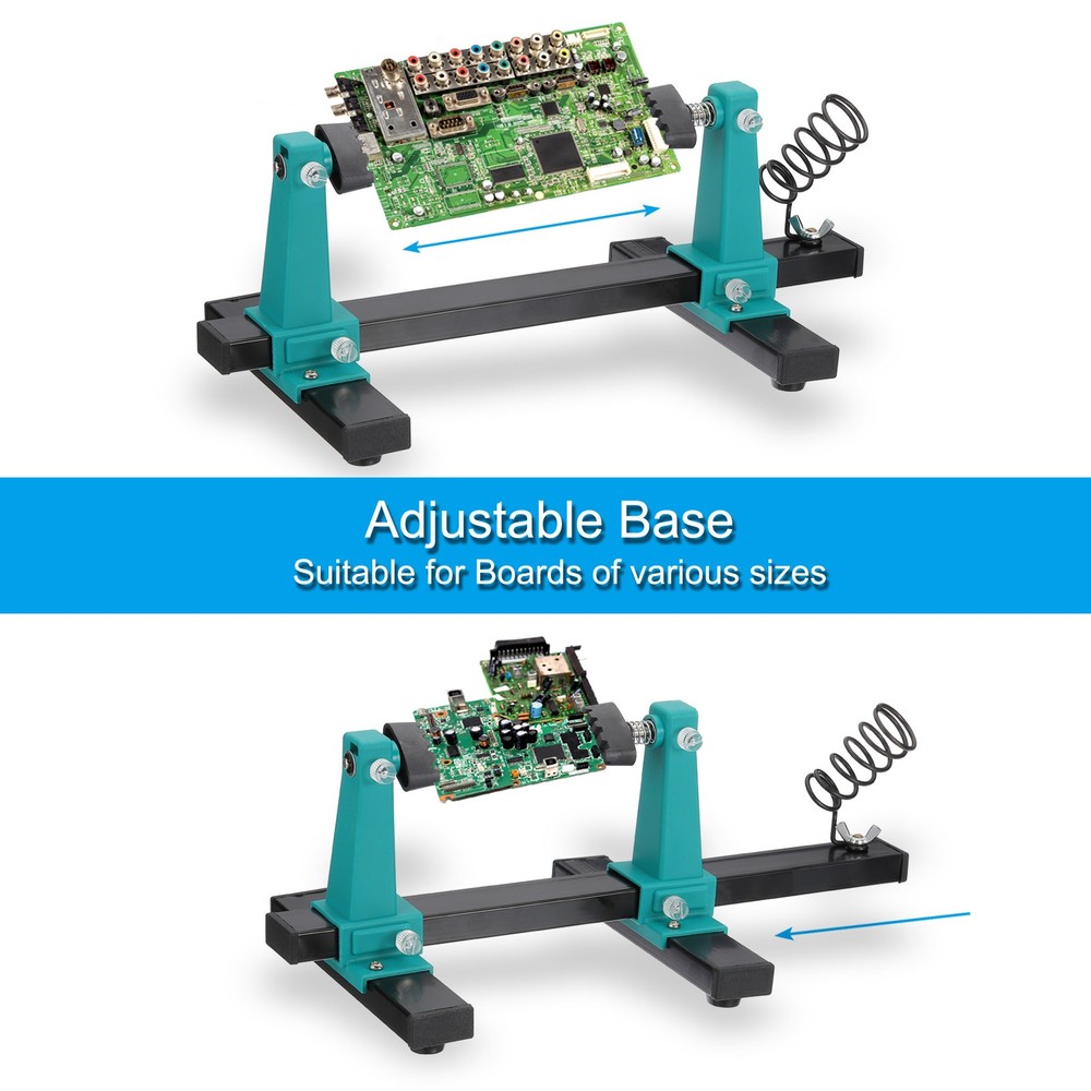 Adjustable PCB Circuit Board Holder 360° Degree Rotation Tool, 6.5x16", Green