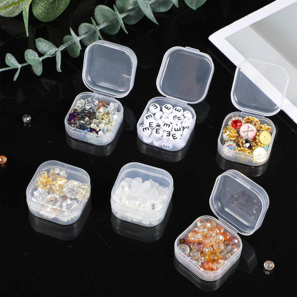 6 Pack Small Plastic Flip Lid Container Mini Plastic Clear Beads Storage Contain
