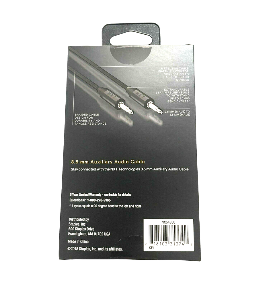 NXT Technologies™ 6 Ft. Braided Mini-phone Stereo 3.5mm Cable, Black