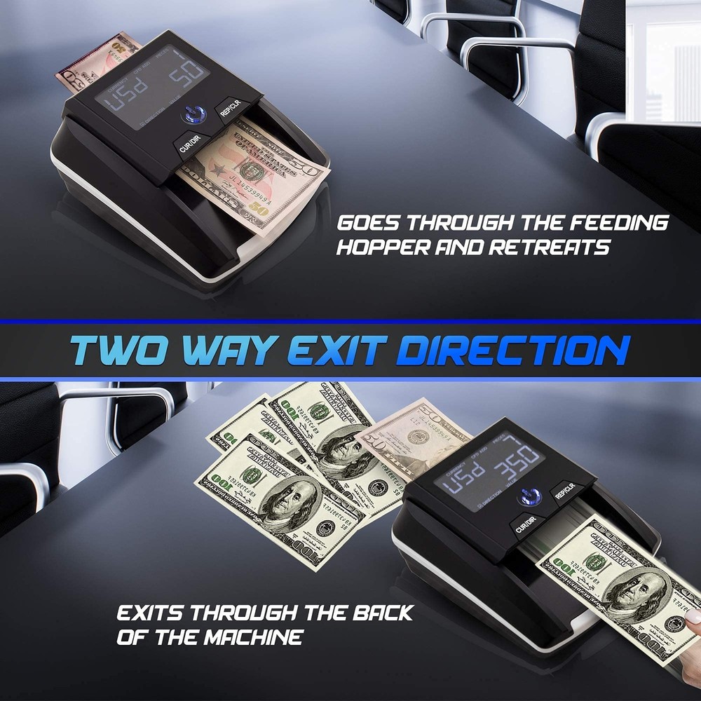 Portable Counterfeit Bill Detector Machine, Automatic 4-Way Direction USD & E...