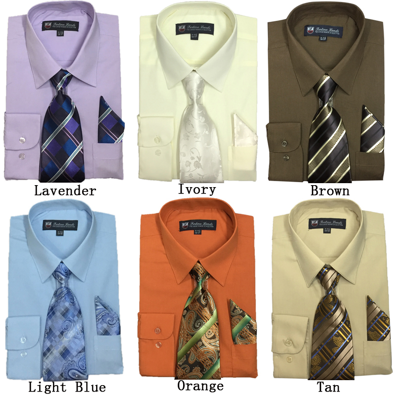 21B Men's Cotton Blend Dress Shirt with Tie and Handkerchief