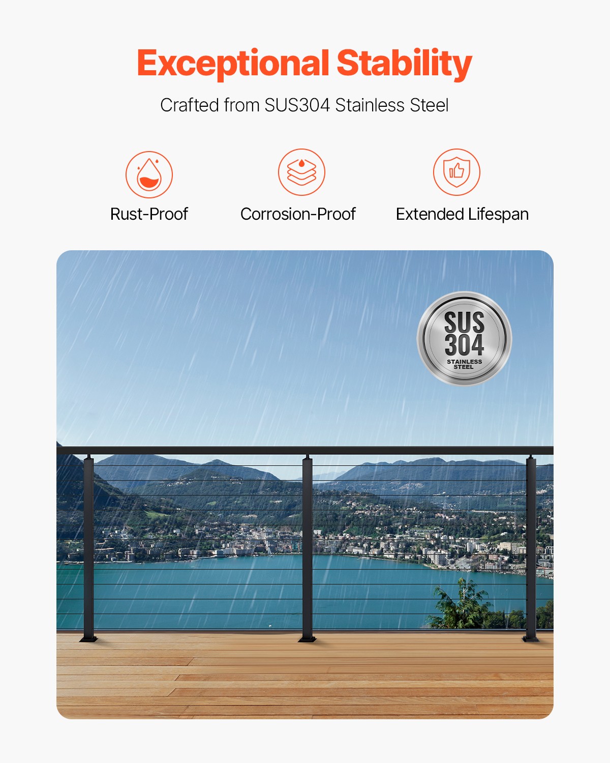 Cable Railing Post 42x2x2 In Horizontal-Hole Railing Post 4JZLGZXHS106URZU0001V0