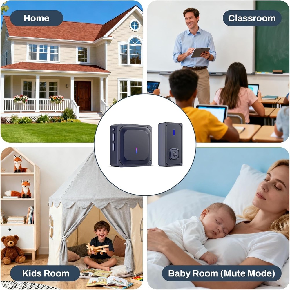 Waterproof Wireless Doorbell - 1000Ft Range, Adjustable Volume & Flash