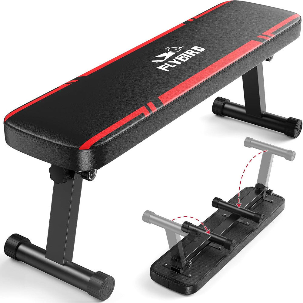 Foldable Flat Weight Bench for Home Gym, Sturdy Strength Training Workout Bench,