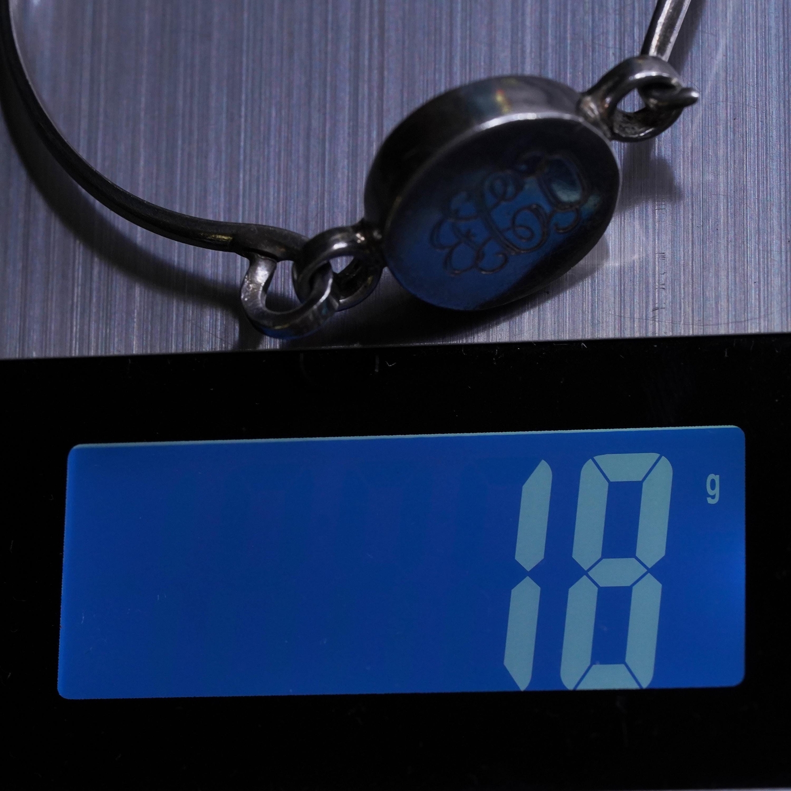 6.75”, Mexican sterling silver 925 hinged bangle, bracelet with monogram “GCO"