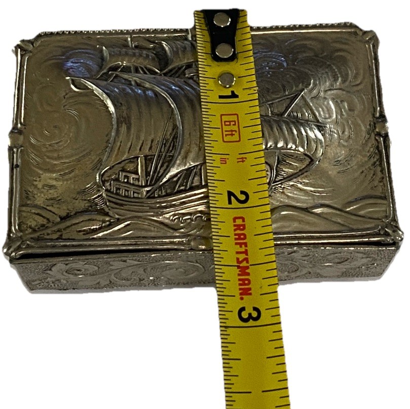 VTG Continental New York Silver Plated Ship Cigarette/Trinket Box Occupied Japan