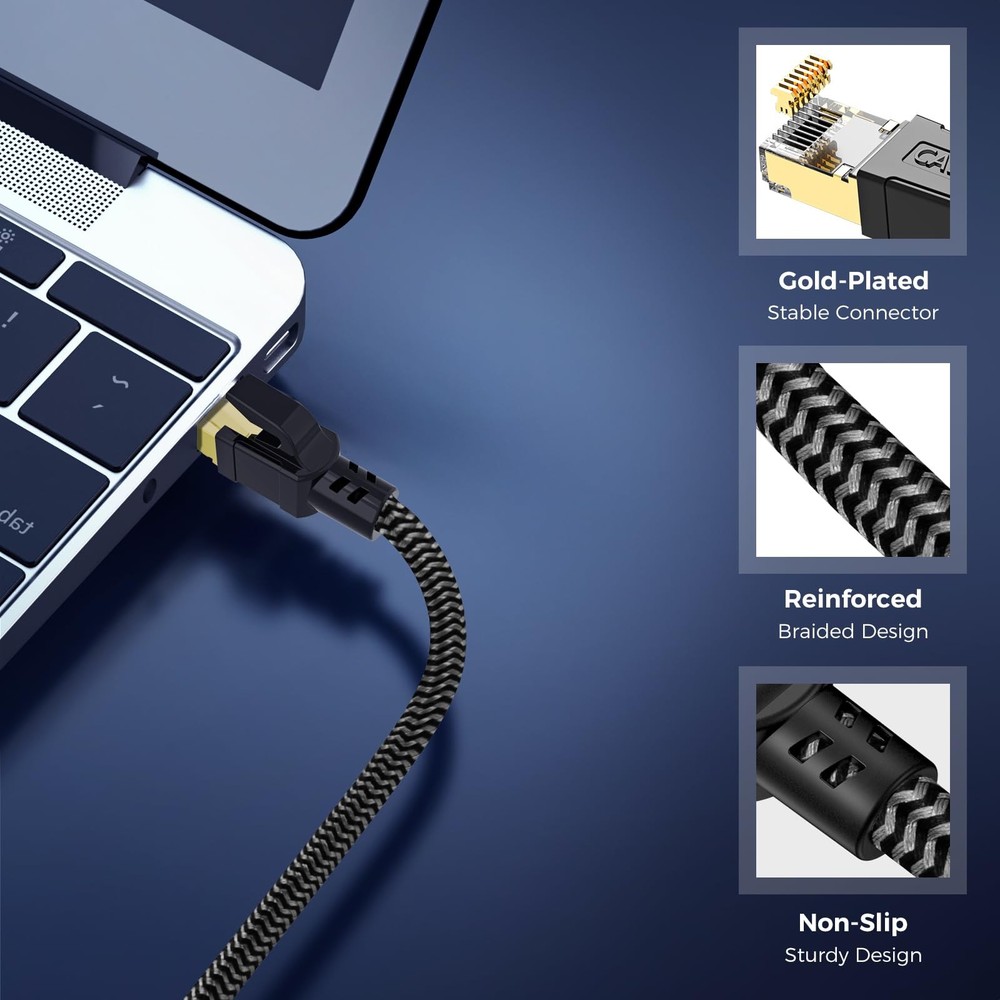 Cat 8 Ethernet Cable 50FT, High-Speed Braided Internet Cable Network Cord wit...