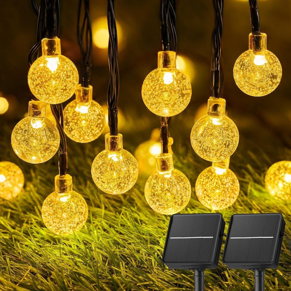 2 Pack Solar String Lights 36.5FT 60LED Waterproof 8 Modes Warm White Outdoor