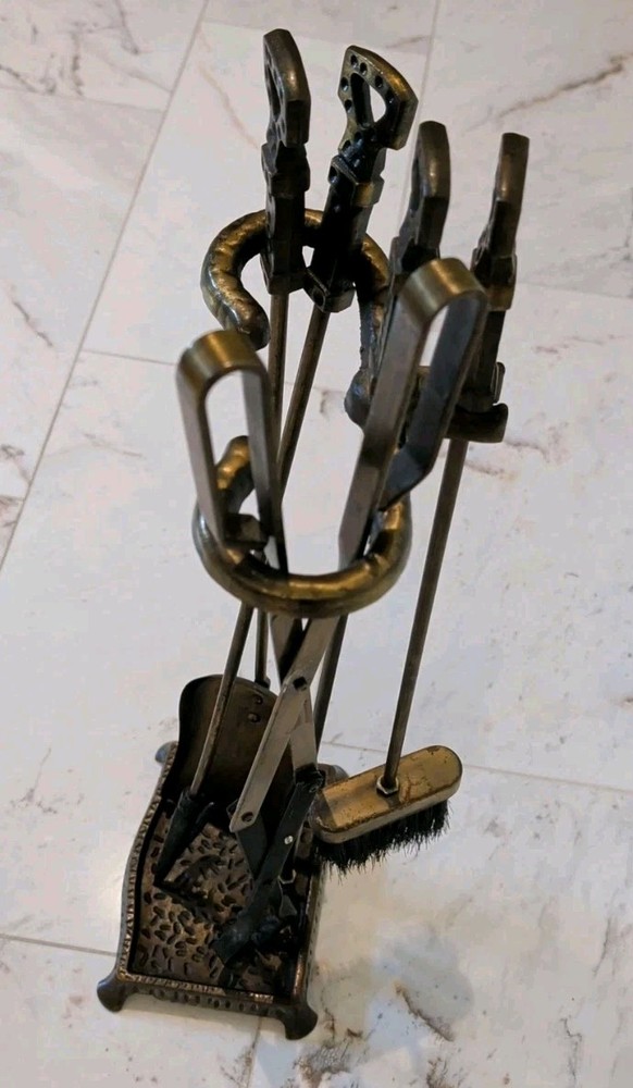Fireplace Tool Set Vintage Cast Iron