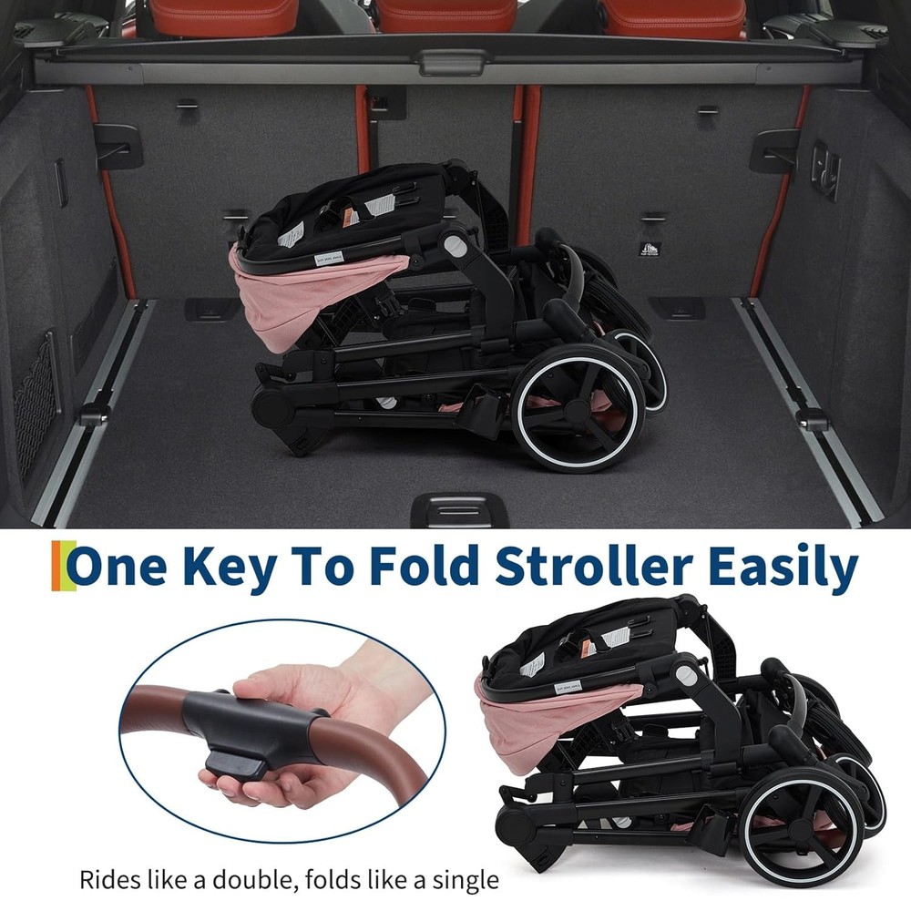 Double Stroller for Infant & Toddler, Reversible Tandem Stroller, One-Hand Fold