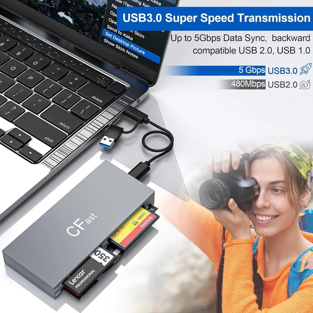 UTHAI TF4 6-Card Same Read SD/TF/MS/XD/Cfast Camera Multi functional Card Reader