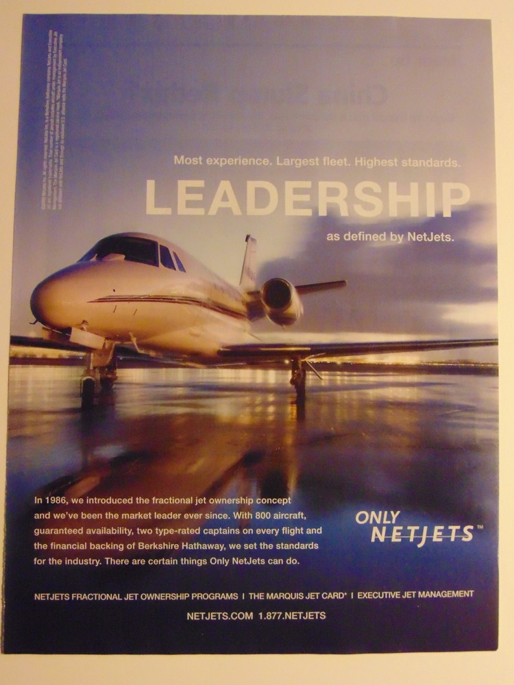 2009 NET JETS -Largest Fleet -Highest Standards-print ad