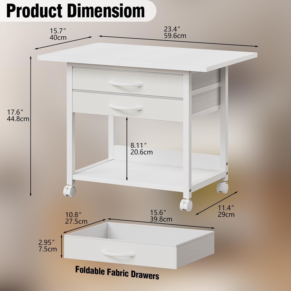 Large Printer Stand with Storage Fabric Drawer Under Desk Printer Table with ...
