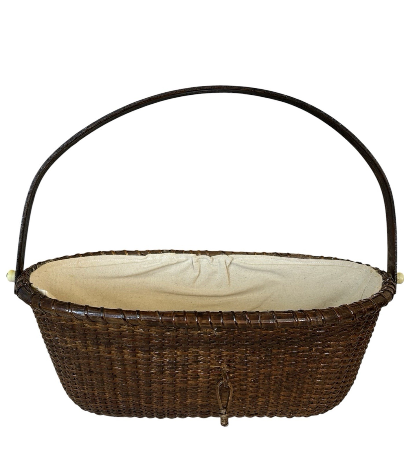 Antique Nantucket Lightship Basket - Swing Handle - Wood Bottom - Handwoven Cane