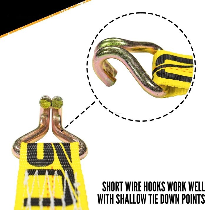 4 pcs - 2" Heavy Duty Double J Wire Hook tie down strap cargo webbing rigging