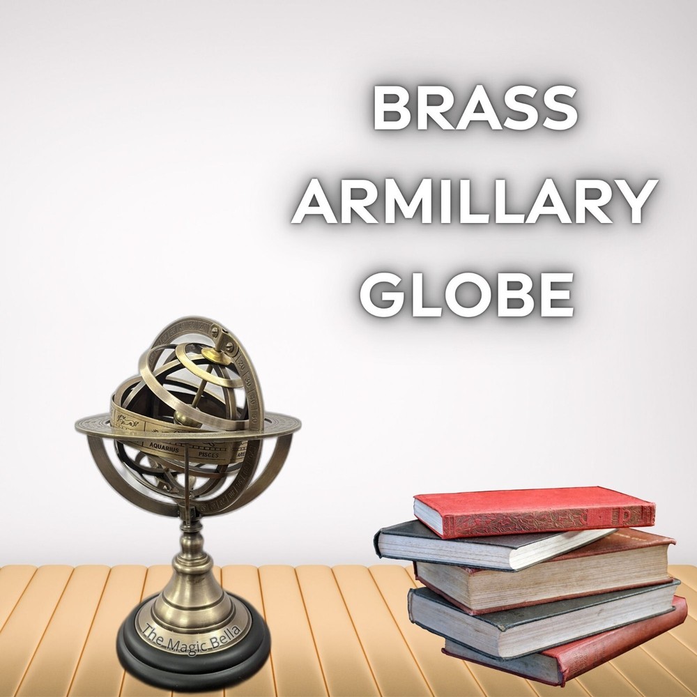 8.2" Handmade Brass Armillary Sphere Globe Clock – Vintage Nautical Compass.