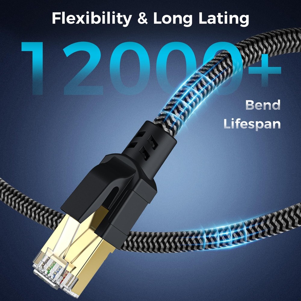 Cat 8 Ethernet Cable 50FT, High-Speed Braided Internet Cable Network Cord wit...