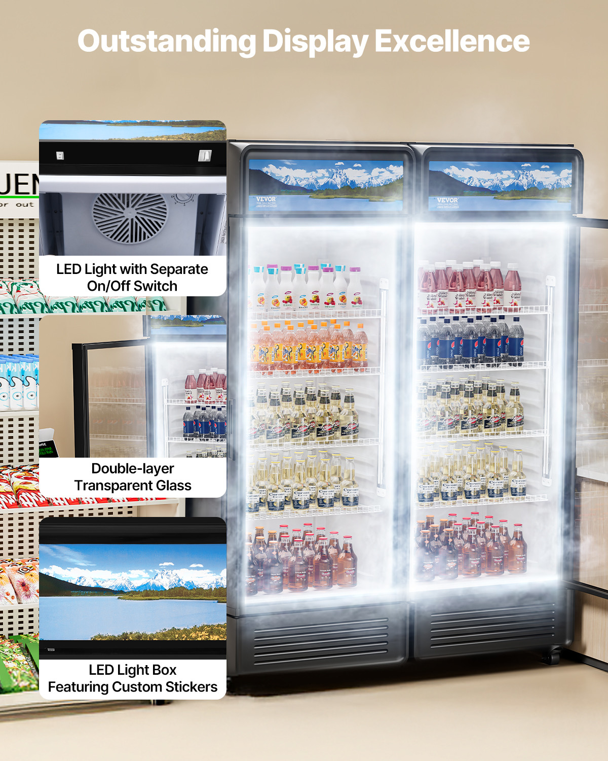 VEVOR Commercial Merchandiser Refrigerator 12.2 CU.FT Glass Door Display