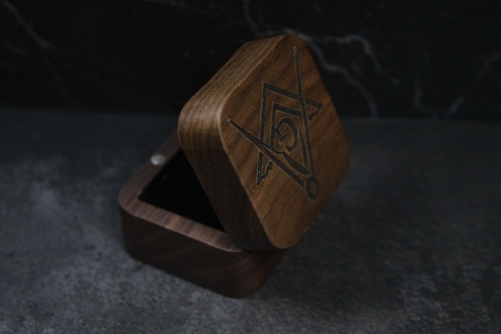 Wooden Freemason Walnut Ring Box, Laser Engraved, Masonic Gift, Master Mason